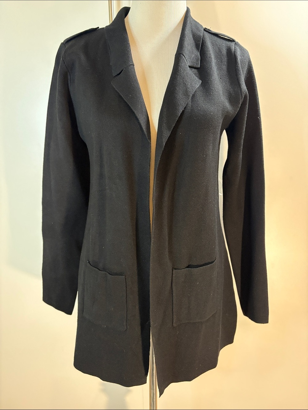 Vila Milano Black Open-Front Knit Blazer w Epaulettes M